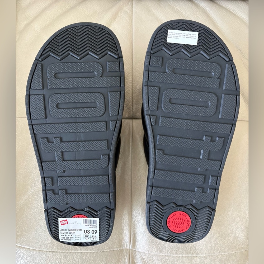 Fitflop Black Padded Crisscross Slide with Tan Footbed - Picture 4 of 5